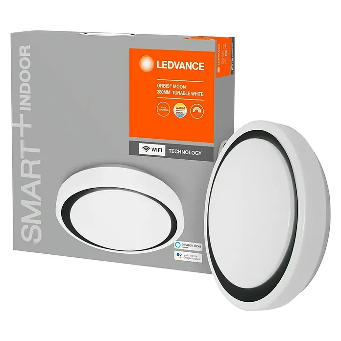 Ledvance Smart+ WiFi LED-Deckenleuchte rund Ceiling Moon - 26 W, Ø x H: 380 x 85 mm, Weiß/Schwarz - Das LEDVANCE ORBIS® MOON 380MM Tunable White Smart Home Licht für den Innenbereich, kompatibel mit Alexa und Google Assistant.
