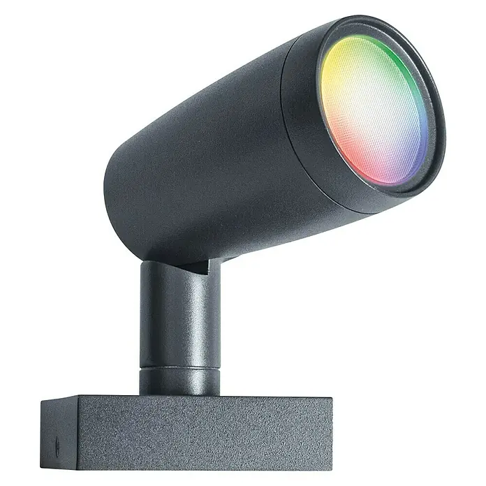 Ledvance Smart+ LED-Gartenspot Garten Spottwallspike RGBW EXT - L x B x H: 145 x 90 x 295 mm - Schwarzer LED-Gartenstrahler mit farbiger Linse, ideal für stimmungsvolle Außenbeleuchtung und Akzentuierung von Pflanzen oder Objekten.