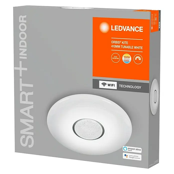 Ledvance Smart+ WiFi LED-Deckenleuchte rund Ceiling Kite - 24 W, Ø x H: 410 x 68 mm, Weiß - Das LEDVANCE Orbis Kite 410mm Tunable White Deckenlicht in seiner Verpackung, mit Smart+Indoor Technologie und WiFi.