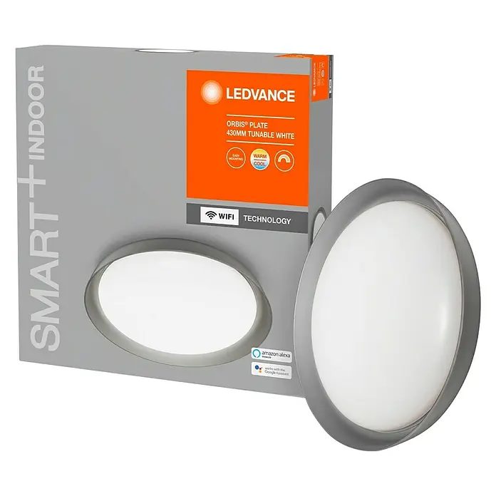 Ledvance Smart+ WiFi LED-Deckenleuchte rund Ceiling Plate - 26 W, Ø x H: 430 x 70 mm, Grau - LEDVANCE SMART+ INDOOR Orbis® Plate 430mm tunable white Deckenleuchte für ein intelligentes Beleuchtungssystem im Innenbereich.
