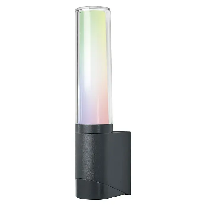 Ledvance Smart+ LED-Gartenspot Lantern Flare Wall RGBW GR - Farbe Gehäuse: Grau, RGBW, 98 x 66 x 331 mm, Mit Leuchtmittel - Moderne LED-Wandleuchte mit farbveränderlichem Licht und robustem Gehäuse, ideal für den Außenbereich und zur stimmungsvollen Beleuchtung.