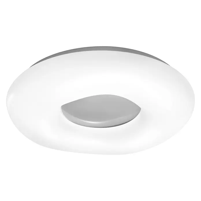 Ledvance Smart+ WiFi LED-Deckenleuchte rund Ceiling Cromo - 30 W, Ø x H: 500 x 89 mm, Weiß - Weiße Deckenleuchte mit einer grauen, blattförmigen Verzierung in der Mitte, ideal für moderne Innenräume. Sorgt für angenehme Beleuchtung.