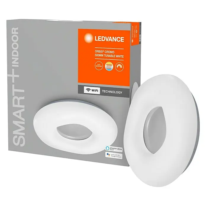 Ledvance Smart+ WiFi LED-Deckenleuchte rund Ceiling Cromo - 30 W, Ø x H: 500 x 89 mm, Weiß - Das LEDVANCE ORBIS CROMO Smart+ Indoor Licht, eine runde, dimmbare Deckenleuchte mit warmer bis kühler Weißlichteinstellung und WLAN-Steuerung.
