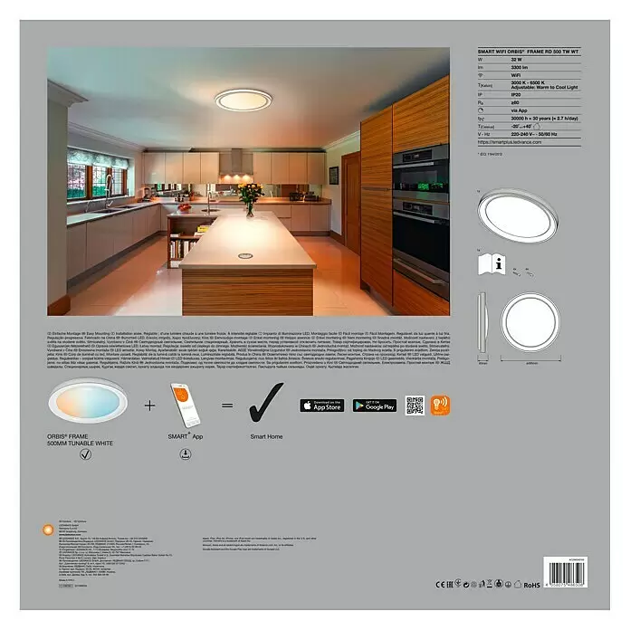 Ledvance Smart+ WiFi LED-Deckenleuchte rund Ceiling Frame - Ø x H: 495 x 83 mm, Weiß - Verpackung