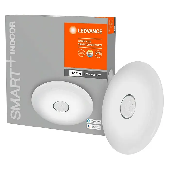 Ledvance Smart+ WiFi LED-Deckenleuchte rund Ceiling Kite - 32 W, Ø x H: 510 x 83 mm, Weiß - Produktbild der LEDVANCE ORBIS® KITE 510MM tunable white Smart Home Deckenleuchte mit WiFi Technologie und Alexa-Kompatibilität.
