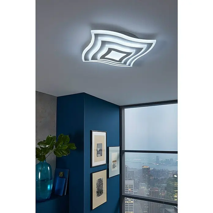 Fischer & Honsel LED-Deckenleuchte Gorden - 38 W, L x B x H: 43 x 43 x 6 cm, Weiß, Mehrfarbig - Moderne LED-Deckenleuchte mit einem wellenförmigen, quadratischen Design in Weiß und Grau, das jedem Raum ein stilvolles Ambiente verleiht.