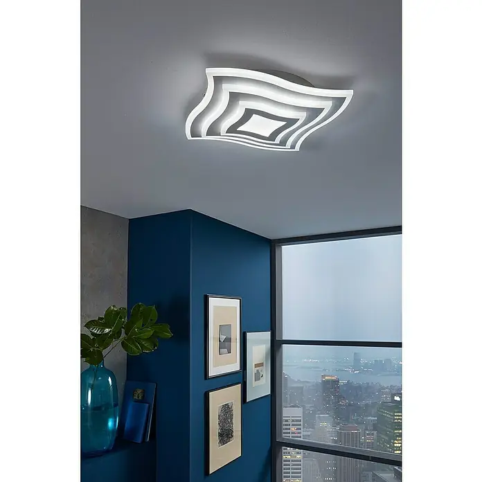 Fischer & Honsel LED-Deckenleuchte Gorden - 38 W, L x B x H: 43 x 43 x 6 cm, Weiß, Mehrfarbig - Moderne LED-Deckenleuchte mit einem einzigartigen, wellenförmigen Design, das jedem Raum einen Hauch von Eleganz verleiht.