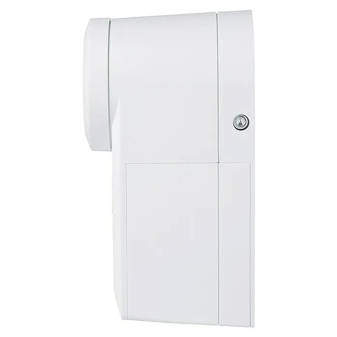 Homematic IP Funk-Türschlossantrieb HmIP-DLD - Weiß, Batteriebetrieben, 36 x 56 x 118 mm - Nahaufnahme eines weißen medizinischen Geräts mit glatten Oberflächen und einer runden Einfassung an der Seite.