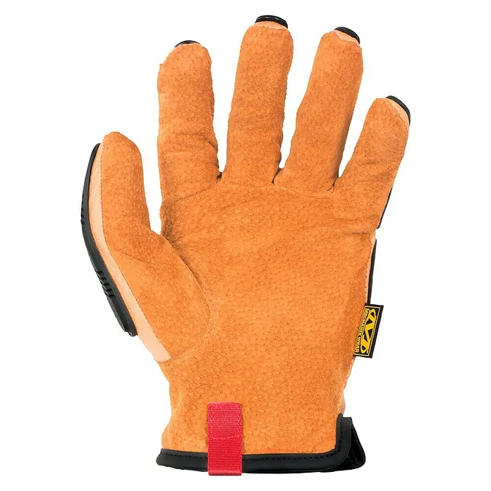 Mechanix Wear Arbeitshandschuhe DuraHide M-Pact Driver F9-360 - S, Braun/Schwarz - Nahaufnahme eines Mechanix Wear Lederhandschuhs. Bietet Schutz und Komfort für anspruchsvolle Aufgaben, ideal für Handwerker.