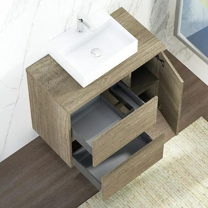 Artysan Mueble bajo de lavabo Farbe - 46 x 80 x 66 cm, Nebraska - Moderno conjunto de tocador con lavabo, grifo, cajones y almacenamiento. Diseño elegante para cualquier decoración de baño.