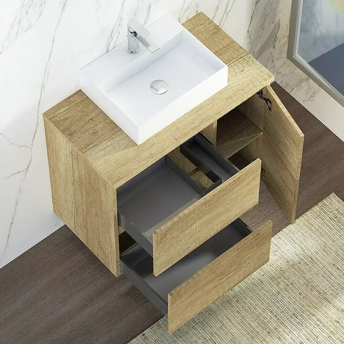 Artysan Mueble bajo de lavabo Farbe - 46 x 120 x 66 cm, Nature - Mueble de lavabo moderno con dos cajones y espacio de armario abierto, una solución elegante para el baño.