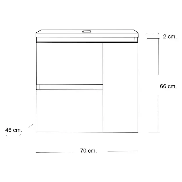 Artysan Mueble bajo de lavabo Farbe - 46 x 70 x 66 cm, Musgo - Ilustración de un elegante armario con líneas limpias y dimensiones precisas, ideal para interiores modernos.