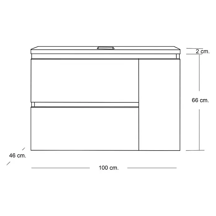 Artysan Mueble bajo de lavabo Farbe - 46 x 100 x 66 cm, Nebraska - Imagen del producto de un mueble para acuario que mide 100 cm de ancho, 46 cm de profundidad y 66 cm de alto con una tapa de 2 cm de grosor.