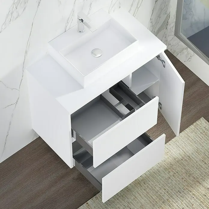 Artysan Mueble bajo de lavabo Farbe - 46 x 120 x 66 cm, Blanco seda - Lavabo de baño moderno con cajones y armario para espacio de almacenamiento adicional.