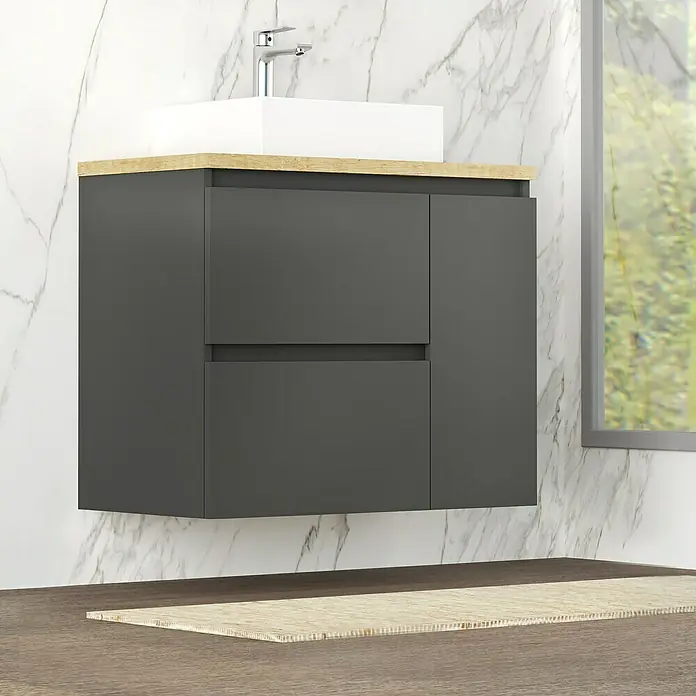 Artysan Mueble bajo de lavabo Farbe - 46 x 90 x 66 cm, Antracita - Mueble de baño con lavabo, mueble gris con cajones y estante. Estilo moderno para el baño.
