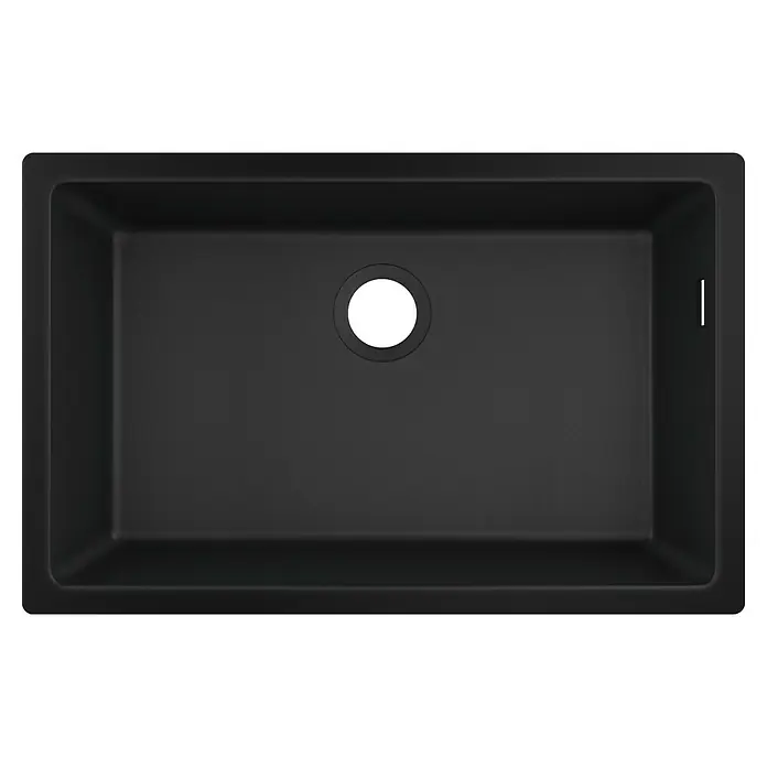 Hansgrohe Fregadero encastrable S510 - U660 1S - 45 x 71 cm, Piedra natural, Grafito, Resplandeciente - Fregadero de cocina negro, forma rectangular con desagüe central. Su diseño moderno lo hace destacar en cualquier cocina.