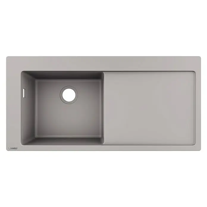 Hansgrohe Fregadero encastrable S5110 - F450 1S 1E - 51 x 105 cm, Piedra natural, Cemento, Resplandeciente - Un fregadero de cocina gris moderno con un seno y una superficie de escurrido. Perfecto para cualquier cocina moderna.