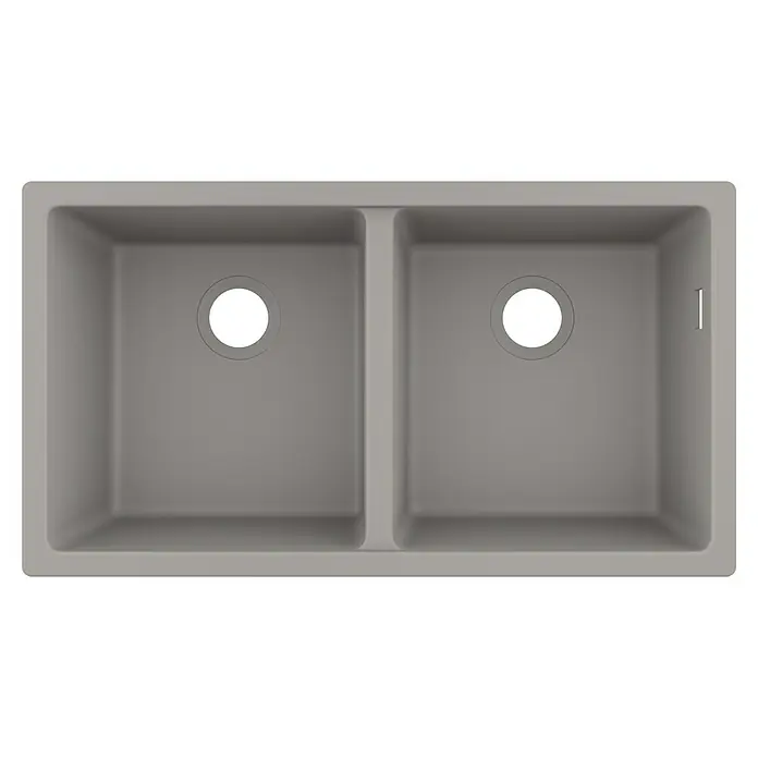 Hansgrohe Fregadero encastrable S510 - U770 2S - 45 x 82 cm, Piedra natural, Número de cubetas: 2 ud., Cemento, Resplandeciente - Fregadero doble gris con desagües redondos, ideal para cualquier cocina moderna. Duradero y elegante para uso diario.