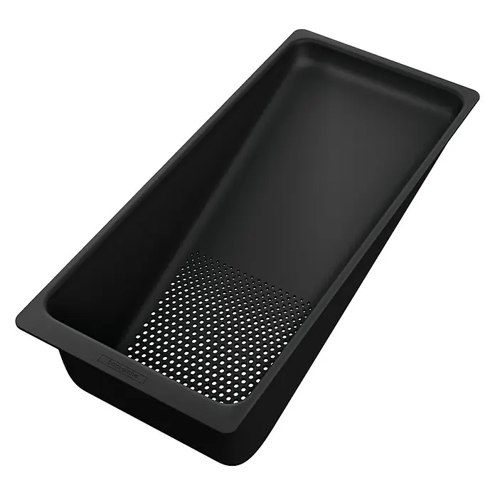 Hansgrohe Reja multifuncional - Específico para: Fregaderos de Silicatec S51 y fregaderos de acero inoxidable S71, Plástico, Negro - Un jabonera Hansgrohe negro rectangular con orificios de drenaje en la base, ideal para la ducha o la bañera. Práctico y elegante.