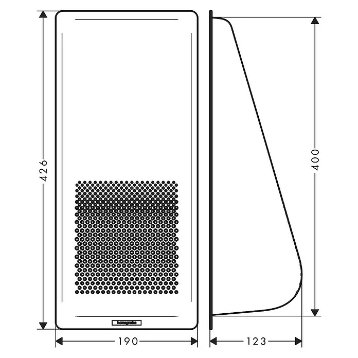 Hansgrohe Reja multifuncional - Específico para: Fregaderos de Silicatec S51 y fregaderos de acero inoxidable S71, Plástico, Negro - Imagen de un producto Hansgrohe que muestra las dimensiones 426 mm de alto, 190 mm de ancho y 123 mm de profundidad.