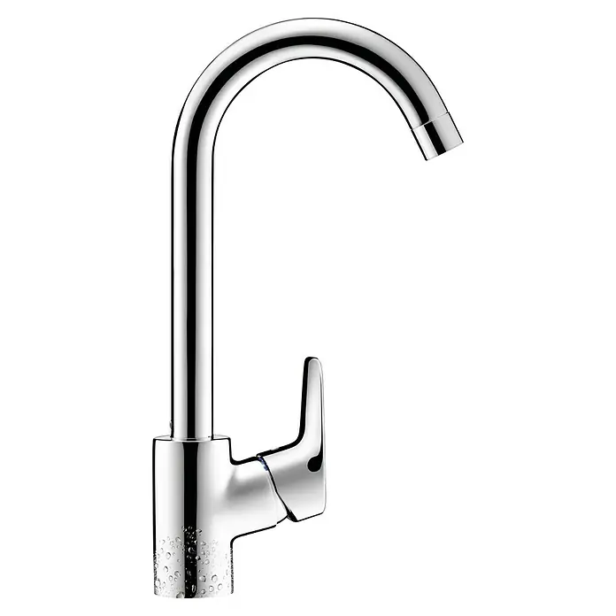 Hansgrohe Grifo de cocina MyCube L - Cromo, Brillante - Elegante grifo cromado curvo con manija de palanca, ideal para baños y cocinas modernas, que destaca por su diseño minimalista.