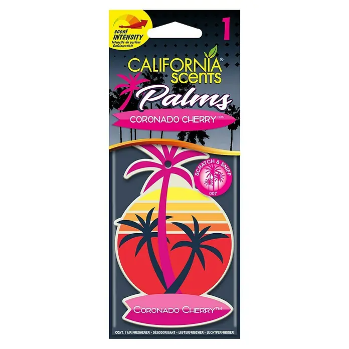 California Scents Autoduft Palms Paper - Coronado Cherry, 30 Tage - Lufterfrischer "California Scents Palms Coronado Cherry" mit Scratch & Sniff Funktion für ein intensives Dufterlebnis im Auto.
