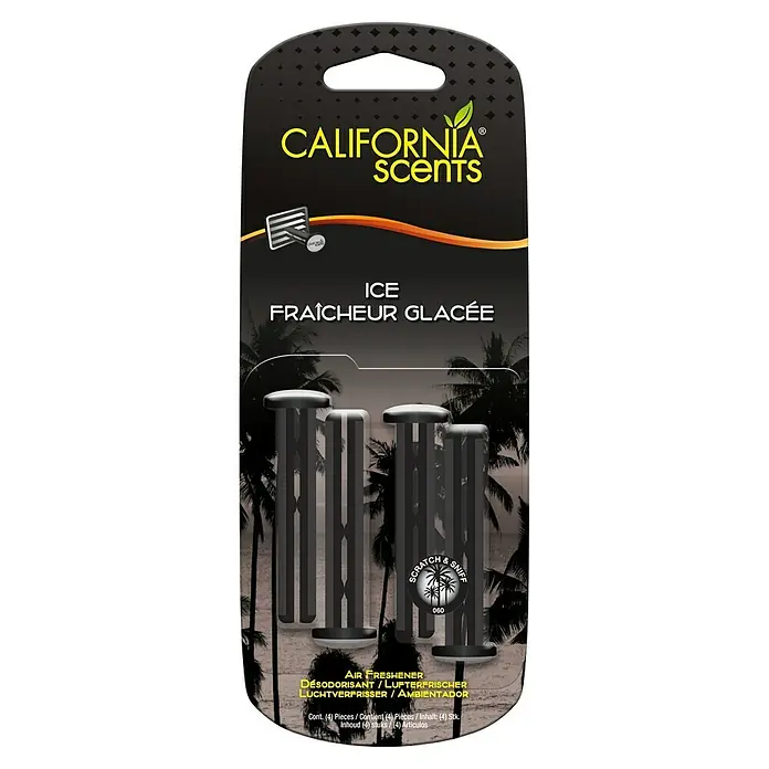 California Scents Ambientador de coche California Scents - Ice, 60 días, 4 ud. - Ambientador California Scents ICE: Experimenta una brisa fresca y helada para tu coche con este ambientador perfumado.