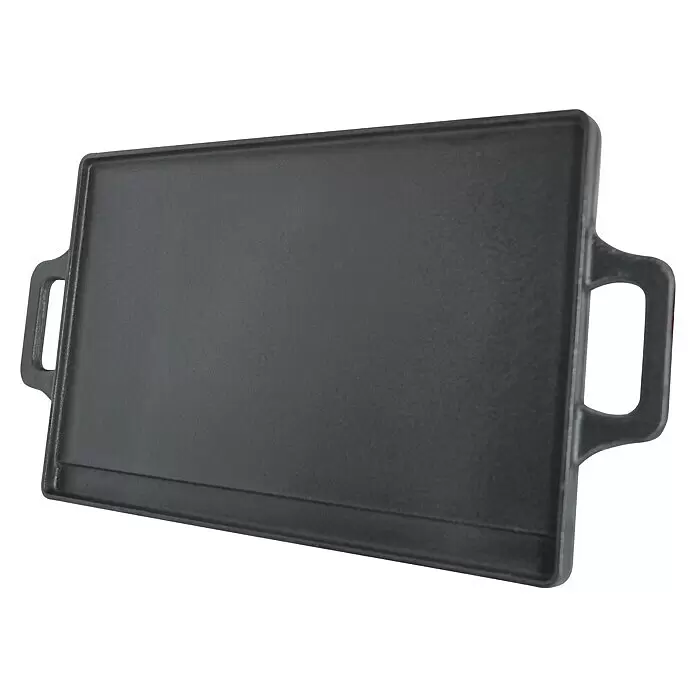 Tepro Grillplatte Universal - L x B x H: 36 x 30 x 1,5 cm - Dunkelgraue rechteckige Gusseisen-Grillplatte mit integrierten Griffen.