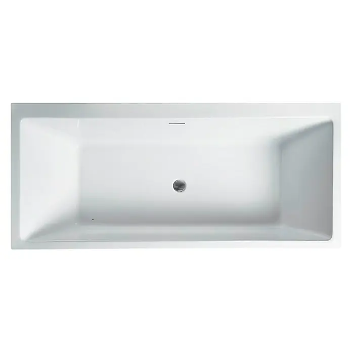 Camargue Freistehende Badewanne Torino Cube - L x B: 180 x 80 cm, Sanitäracryl, Weiß - Eine rechteckige, freistehende Badewanne in Weiß, aufgenommen von oben, die ihre moderne und minimalistische Gestaltung hervorhebt.