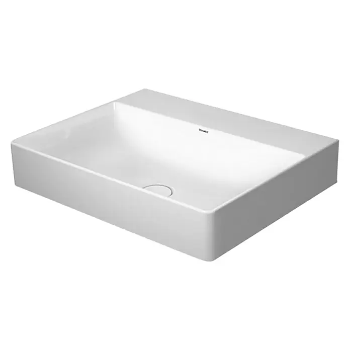 Duravit DuraSquare Waschtisch - 60 x 47 cm, Ohne Spezialglasur, Hahnloch: Ohne, Ohne Überlauf, Weiß, Ungeschliffen - Weißes Aufsatzwaschbecken mit rechteckiger Form und abgerundeten Kanten. Das Waschbecken hat eine moderne Optik und ein minimalistisches Design.