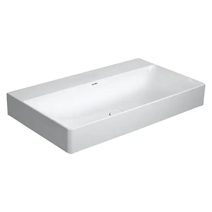 Duravit DuraSquare Waschtisch - 80 x 47 cm, Ohne Spezialglasur, Hahnloch: Ohne, Ohne Überlauf, Weiß, Geschliffen - Moderne Waschbecken-Ansicht: Eine stilvolle, rechteckige, weiße Badkeramik mit klaren Linien und einem minimalistischen Design, perfekt für jedes Badezimmer.