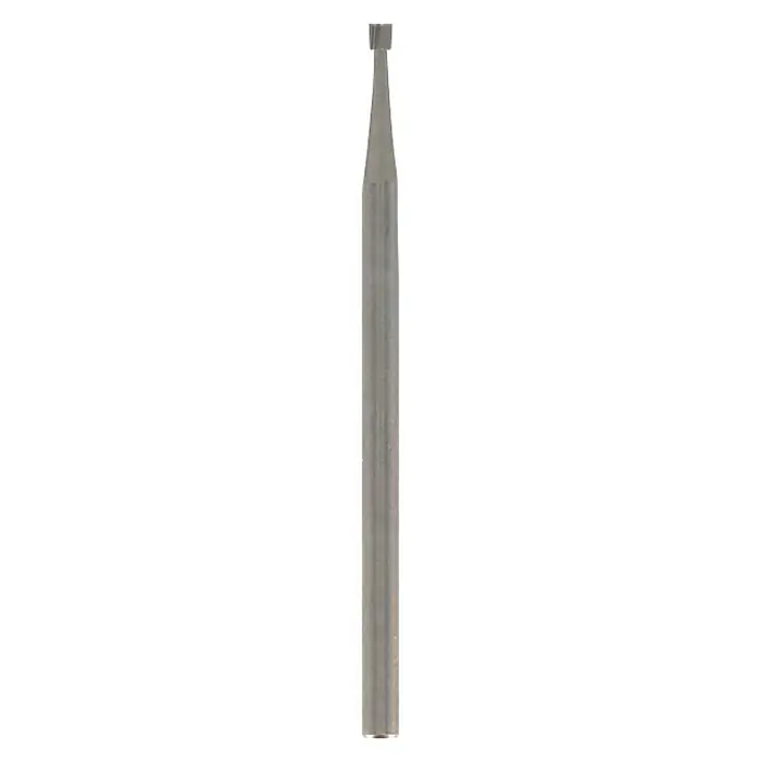 Dremel Fresa para grabar 110 - Forma cabezal: Cabezal cilíndrico, Diámetro de trabajo: 1,9 mm, 3 ud. - Primer plano de una fresa dental de carburo, diseñada para la precisión y la durabilidad en procedimientos dentales.