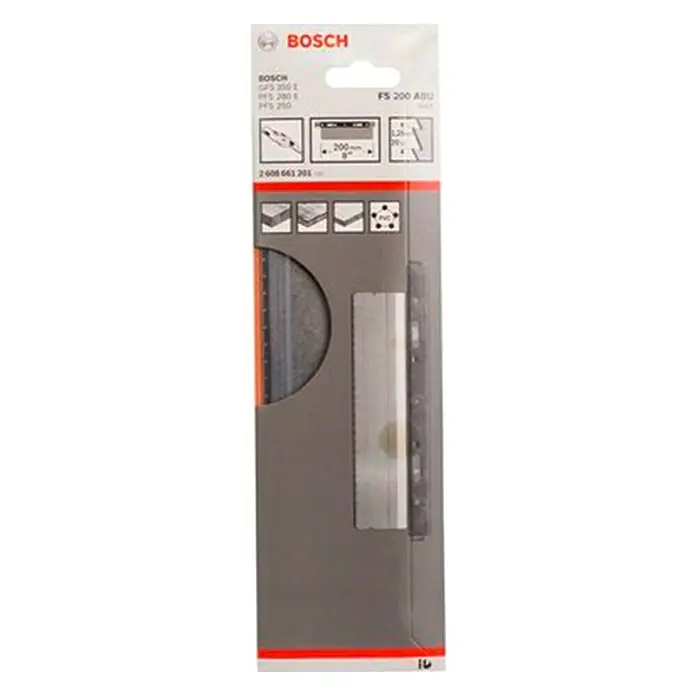 Bosch Hoja de sierra de recambio FS 200 ABU - Específico para: Bosch Sierra eléctrica de sable GFS 350 E, Ámbito de uso: Madera / plástico - Imagen de una sierra Bosch FS 200 ABU, apta para cortar laminado, parquet, materiales de aislamiento y metales no ferrosos.