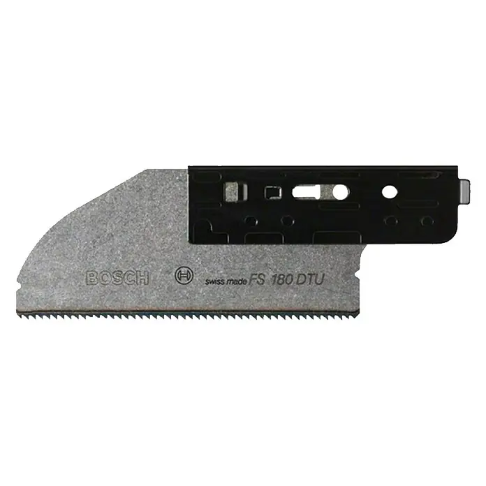 Bosch Hoja de sierra de recambio FS 180 DTU - Específico para: Bosch Sierra eléctrica de sable GFS 350 E, Ámbito de uso: Madera dura / plástico - Imagen de una hoja de sierra Bosch FS 180 DTU, Swiss made, para herramientas eléctricas oscilantes, ideal para cortes de precisión.