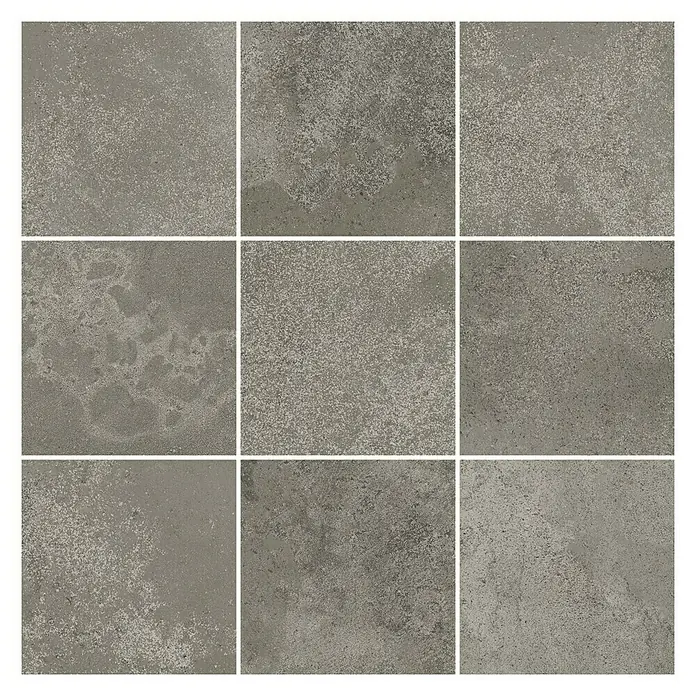 Queens Mosaikfliese 10 x 10 - 29,8 x 29,8 cm, Grau, Matt - Nahaufnahme von grauen Steinzeugfliesen mit einer strukturierten Oberfläche, ideal für moderne Innenräume.\n
