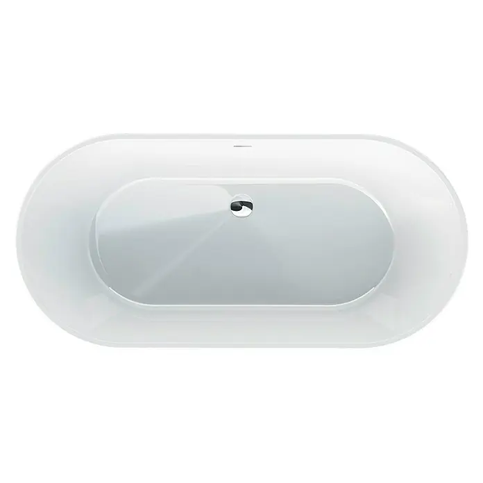 Camargue Freistehende Badewanne Torino - L x B: 170 x 80 cm, Sanitäracryl, Weiß - Draufsicht auf eine ovale, freistehende Badewanne in Weiß, die ein modernes und entspannendes Badeerlebnis verspricht.