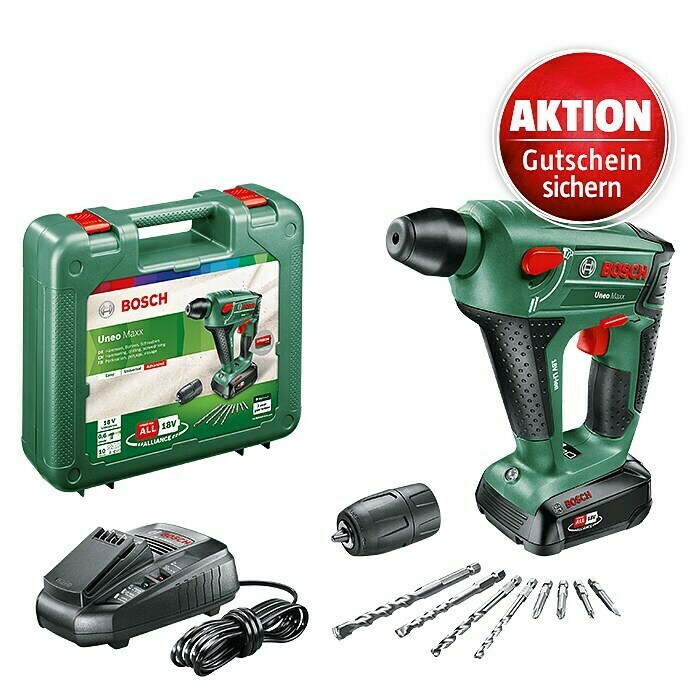 Bosch Akku-Bohrhammer Uneo Maxx (18 V, Li-Ionen, 2,5 Ah, 1 Akku, Einzelschlagstärke: 0,6 J)