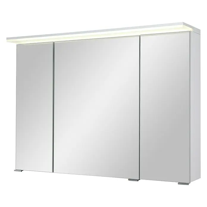 Riva Matrix LED-Spiegelschrank - B x H: 100 x 72,4 cm, Weiß - Moderner Spiegelschrank mit Beleuchtung. Das Möbelstück verfügt über drei Spiegeltüren und ein schlichtes, elegantes Design.