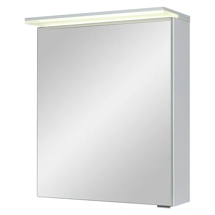 Riva Matrix LED-Spiegelschrank - B x H: 60 x 72,4 cm, Weiß - Ein moderner Spiegelschrank mit integrierter Beleuchtung. Der Schrank ist in einem schlichten, weißen Design gehalten und bietet Stauraum.