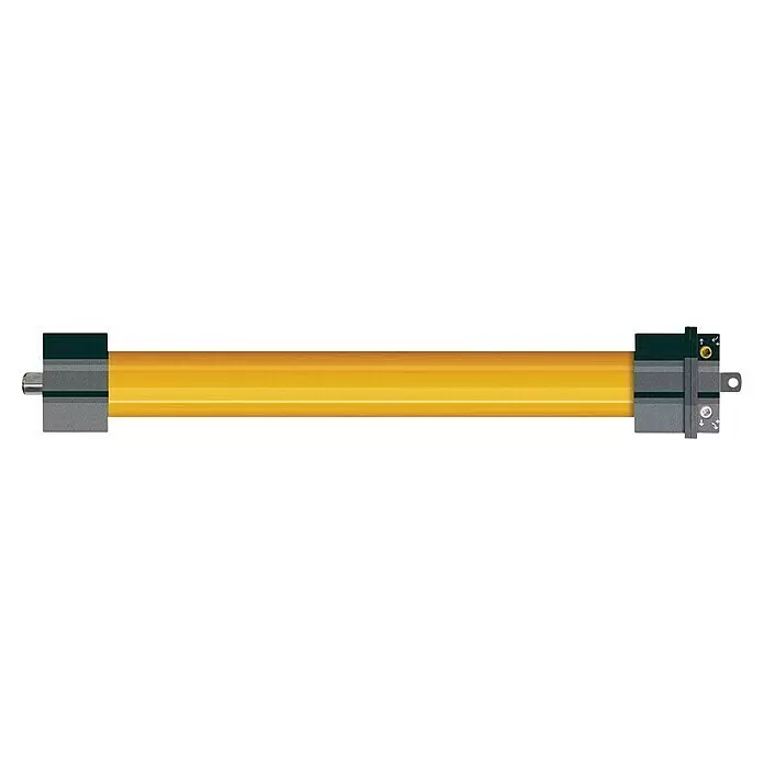 Schellenberg Motor tubular Maxi Standard - Superficie de persiana enrollable máx.: 6,2 m² para persianas de plástico, Longitud de instalación: 500 mm, Fuerza de tracción: 25 kg - Motor tubular amarillo con tapas finales gris oscuro, eje de transmisión y conexiones eléctricas.