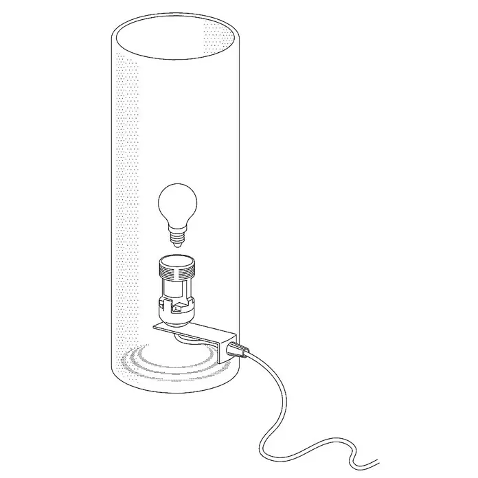 Eglo Tischleuchte rund Geo - 60 W, Ø x H: 120 mm x 35 cm, Weiß, Weiß, E27 - Eine Schemazeichnung einer Lampe, bestehend aus einer Röhre, einer Glühbirne, einer Fassung und einem Kabel.
