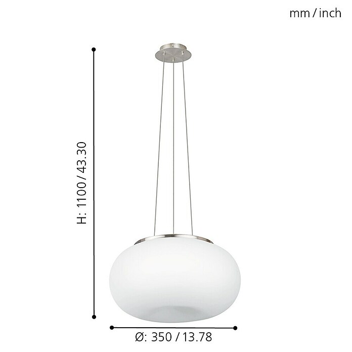 Eglo Pendelleuchte (2 x 60 W, Weiß/Silber, Ø x H: 35 x 110 cm)