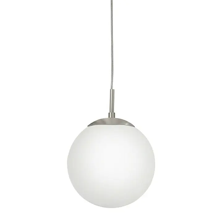 Eglo Pendelleuchte rund Rondo - Durchmesser: 200 mm - Elegante Hängeleuchte mit einer kugelförmigen, milchig-weißen Glaskuppel, die an einer filigranen, silberfarbenen Aufhängung befestigt ist.