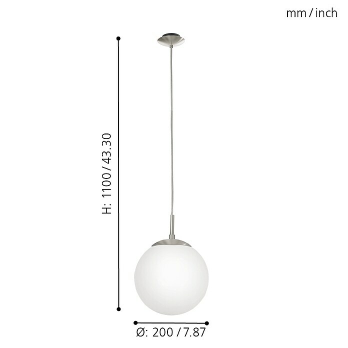 Eglo Okrugla viseća svjetiljka (S 1 žaruljom, Promjer: 20 cm, 60 W)
