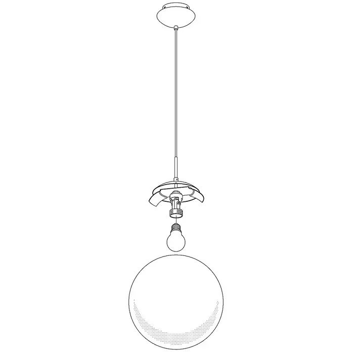 Eglo Pendelleuchte rund Rondo - Durchmesser: 200 mm - Eine lineare Zeichnung einer modernen Pendelleuchte mit einer kugelförmigen Lampenschirm und einer Glühbirne, die für eine stilvolle Beleuchtung sorgt.