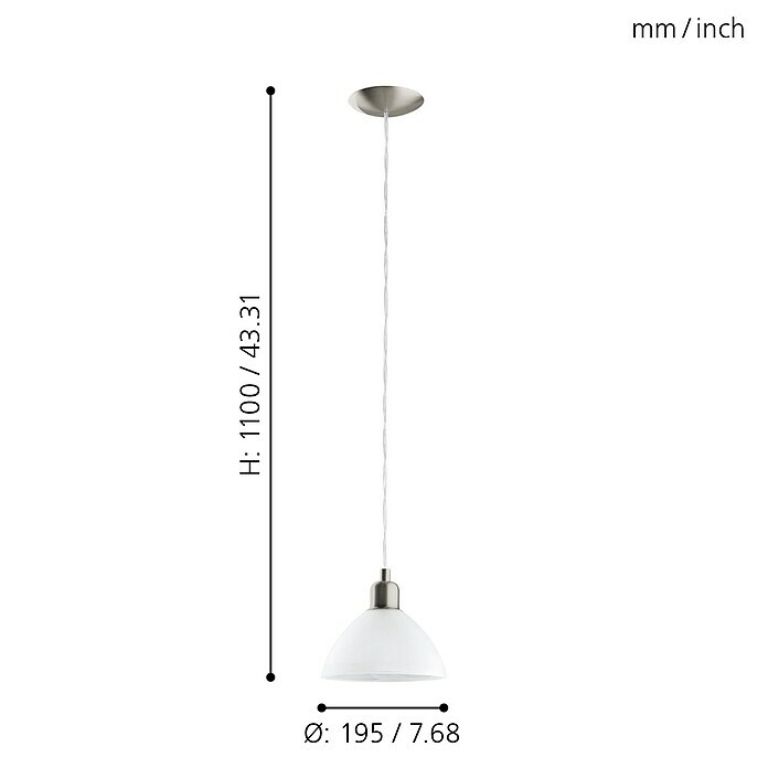 Eglo Okrugla viseća svjetiljka (S 1 žaruljom, Promjer: 19,5 cm, Maksimalna snaga: 60 W, Bijelo satinirano)