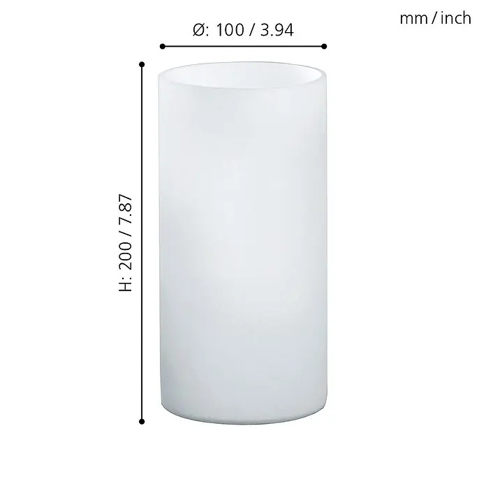 Eglo Geo Tischleuchte rund - 60 W, Ø x H: 100 mm x 20 cm, Weiß, Weiß, E14 - Abbildung einer zylindrischen Lampenfassung mit den Maßen 100 x 200 mm.