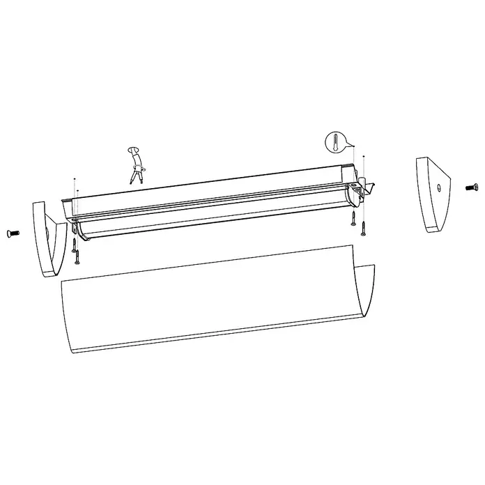 Eglo LED-Wandleuchte Gita - L x B x H: 35 x 7,5 x 7,5 cm - Explosionszeichnung einer aus Einzelteilen bestehenden Jalousie, inklusive Schrauben und Halterungen.