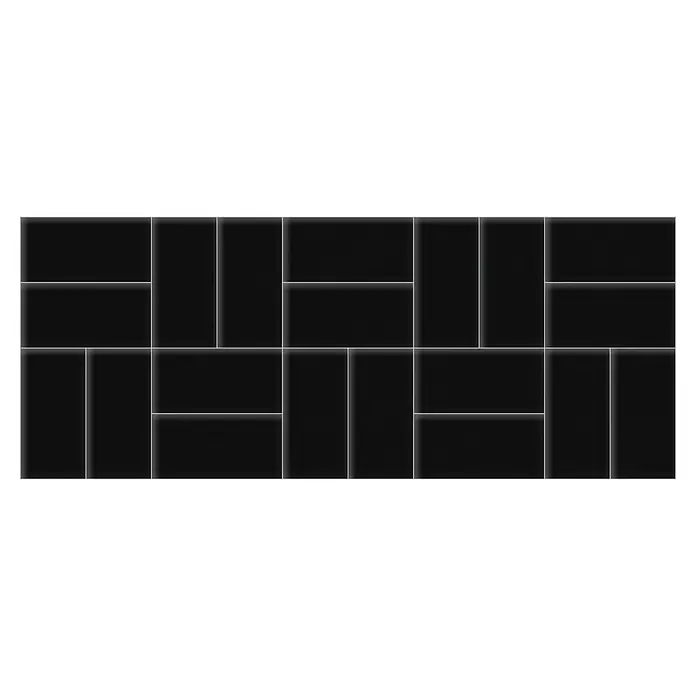 Fllow Set de paneles de pared acolchados Set Velvet A3 - 300 x 120 cm, Negro - Azulejos rectangulares negros y brillantes dispuestos en espiga. Son perfectos para baños o cocinas modernas.