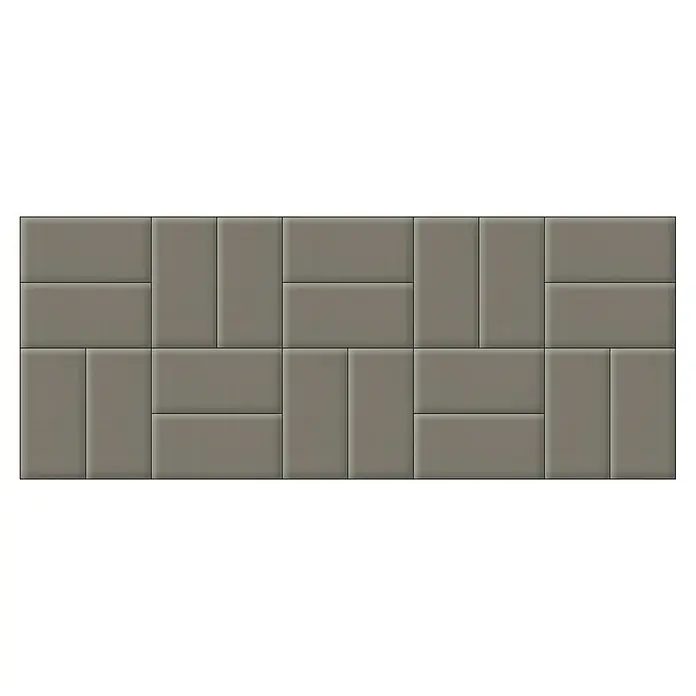 Fllow Set de paneles de pared acolchados Set Velvet A3 - 300 x 120 cm, Taupe - Un patrón rectangular de ladrillos grises, dispuestos horizontal y verticalmente para crear un diseño único.